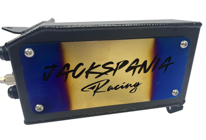 JackSpania Racing K Series K Swap tucked oil catch can installed in a Honda Civic EG or Acura Integra K20 K24 engine bay