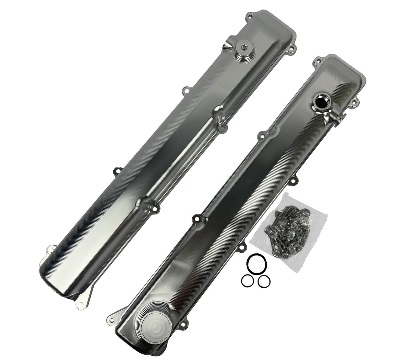 Toyota Supra 2JZ engine billet valve covers with anodized oil cap and bolts, made by JackSpania Racing for performance enhancement.