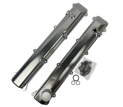 Toyota Supra 2JZ engine billet valve covers with anodized oil cap and bolts, made by JackSpania Racing for performance enhancement.