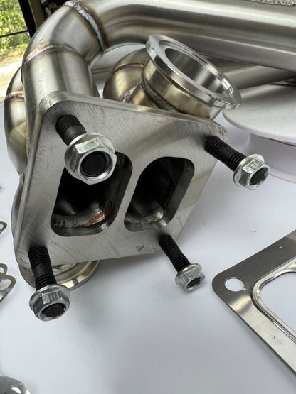 JackSpania Racing B Series forward facing turbo manifold for B16, B18, B20 engines, featuring 44mm exhaust ports.