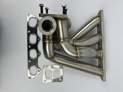 JackSpania Racing B Series turbo manifold for B16, B18, B20 engines, front-facing T4 exhaust part with 44mm ports.