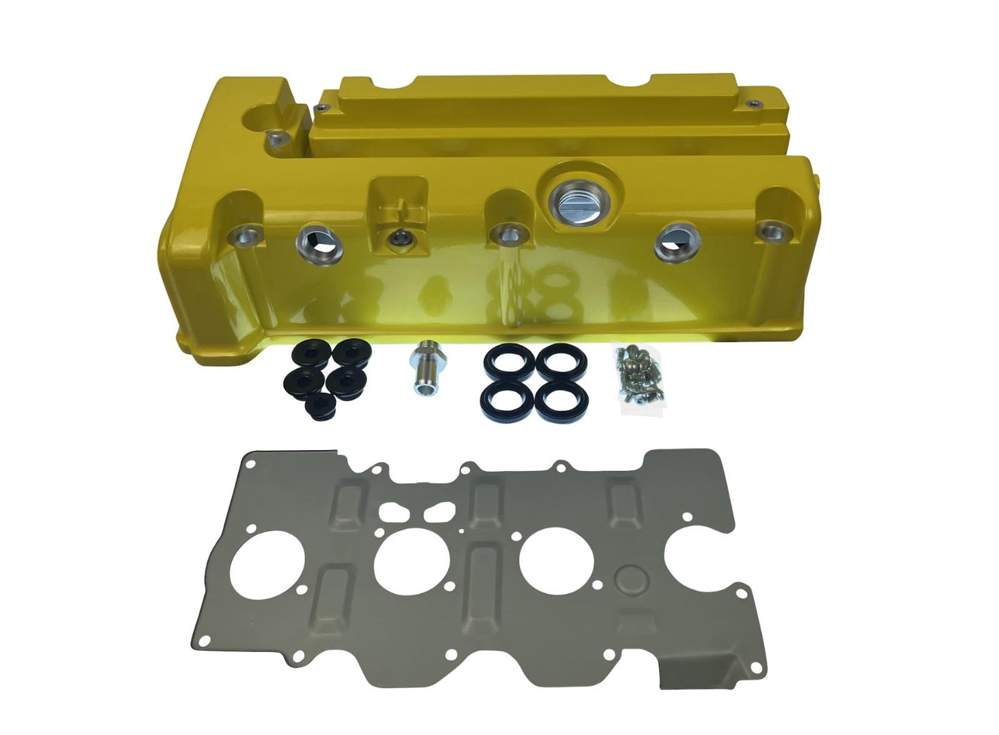 Cast aluminum K Series vented valve cover baffle for Honda Acura K20 K24 engine, designed by Jack Spania Racing.