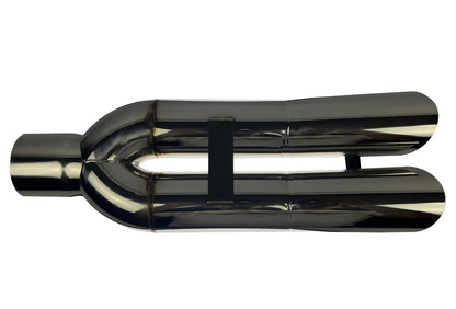 Dual tip stainless steel blast pipe by JackSpania Racing, 3-inch Bosozoku exhaust part with chrome finish and twin tips.