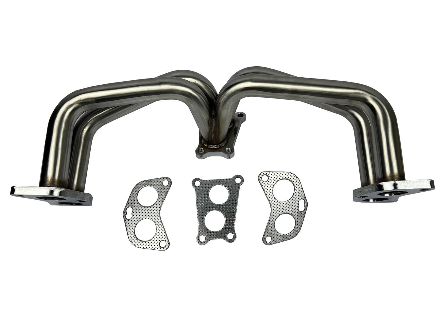 Equal length header big tube turbo manifold for Subaru WRX from JackSpania Racing, showcasing the stainless steel exhaust component.