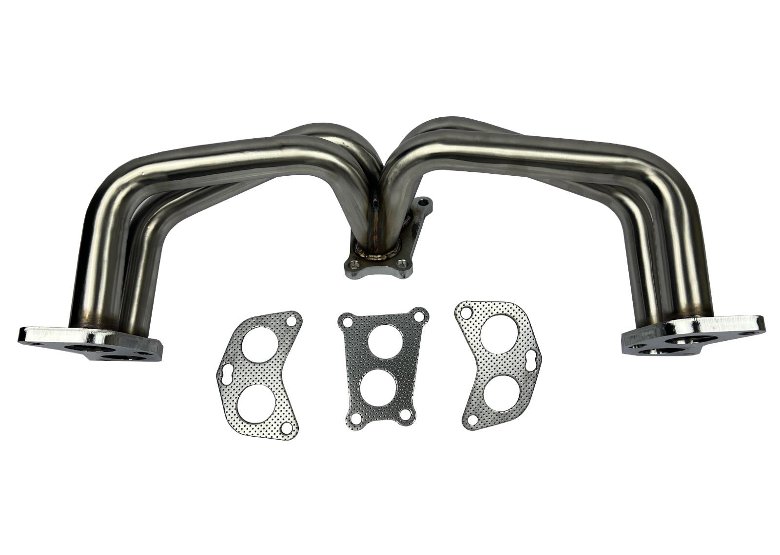 Equal length header big tube turbo manifold for Subaru WRX from JackSpania Racing, showcasing the stainless steel exhaust component.