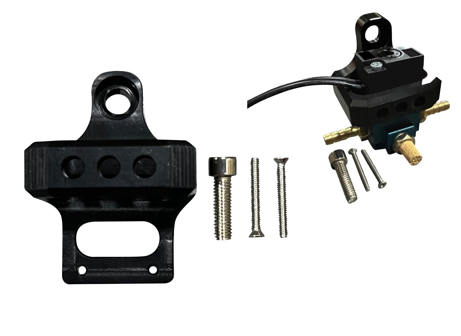 JackSpania Racing billet 3-port mount bracket for AEM boost controller solenoid valve, engine parts accessory.