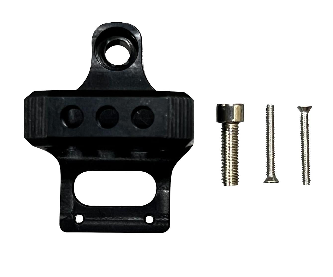 JackSpania Racing billet 3-port AEM boost controller solenoid valve mount bracket for engine installation.