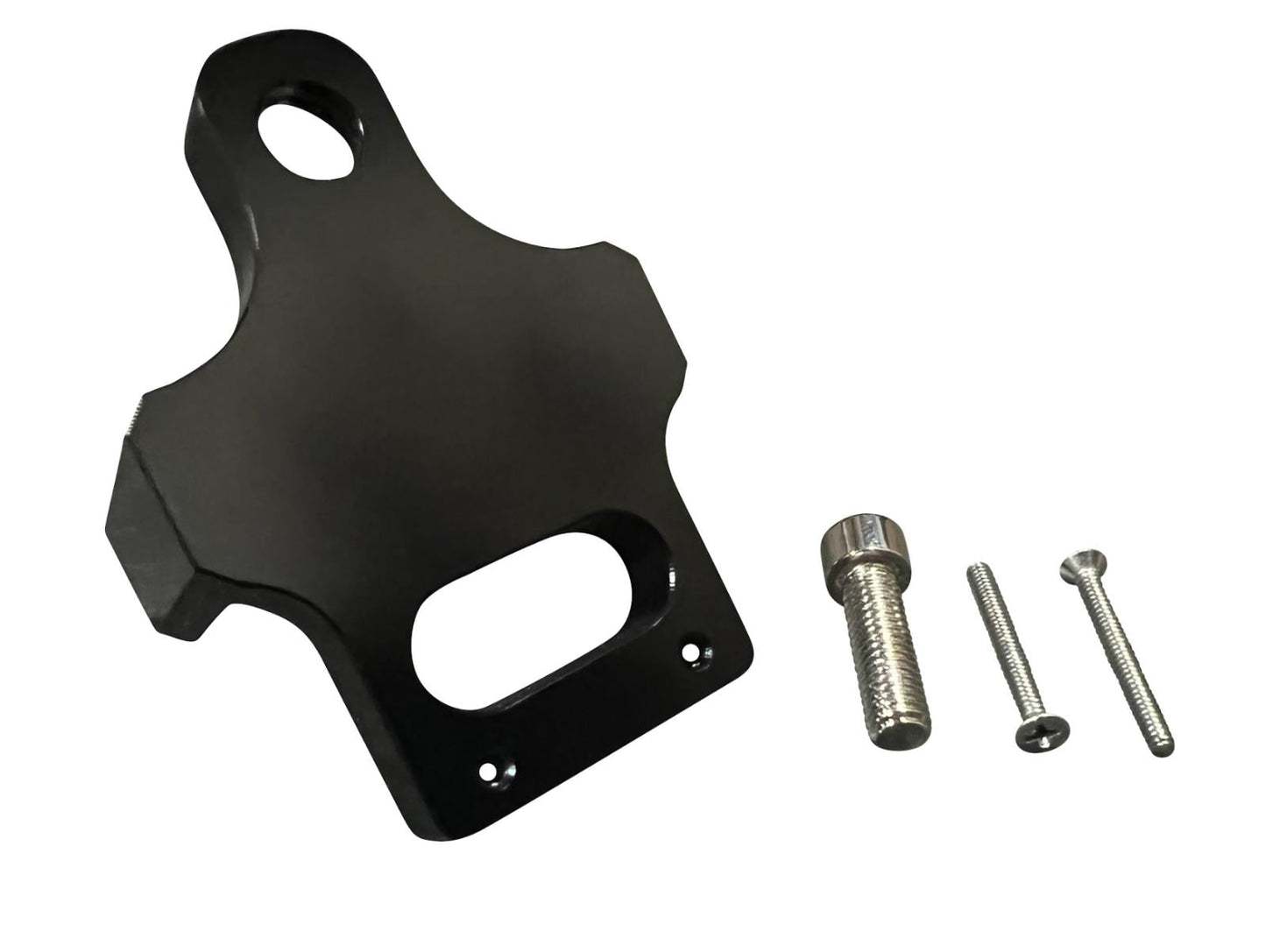 JackSpania Racing billet 3-port AEM boost controller solenoid valve mount bracket for engine installation.