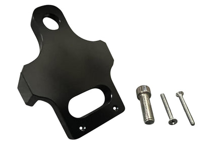 JackSpania Racing billet 3-port AEM boost controller solenoid valve mount bracket for engine installation.
