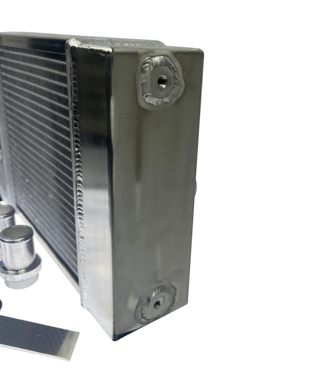 JackSpania Racing half size compact drag coolant radiator with 1.25-inch 16AN fittings and 4-row core, engine part for cooling systems