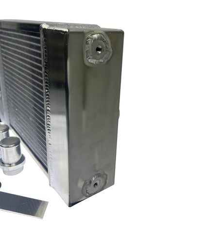 JackSpania Racing half size compact drag coolant radiator with 1.25-inch 16AN fittings and 4-row core, engine part for cooling systems