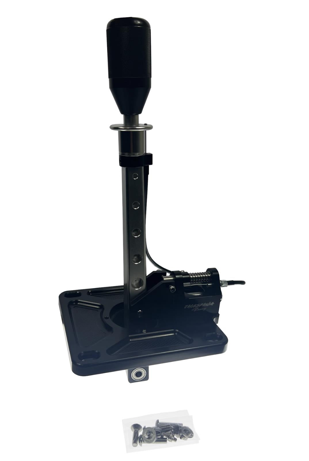 JackSpania Racing billet short shifter for Nissan 350Z and Infiniti G35 VQ35, 5/6-speed transmission part, close-up view.