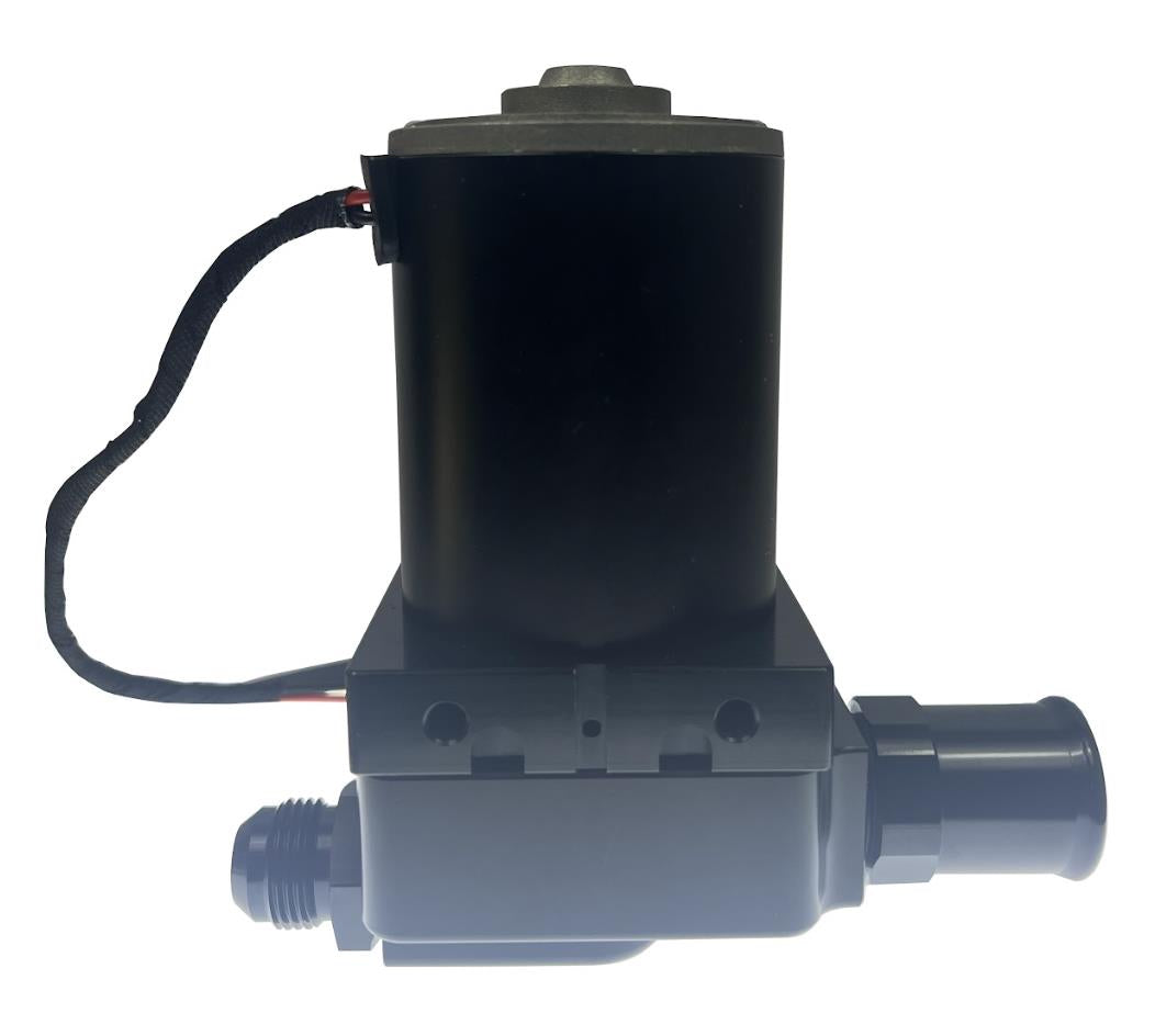 Universal High Flow Inline Electric Water Pump by JackSpania Racing with 20 GPM flow and 12AN ports for engine cooling systems.