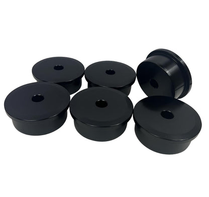 Set of six JackSpania Racing solid billet motor engine mount inserts for Honda Civic and CRV suspension upgrades.