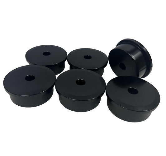 Set of six JackSpania Racing solid billet motor engine mount inserts for Honda Civic and CRV suspension upgrades.