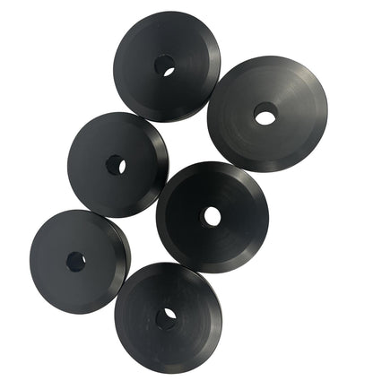 Set of six JackSpania Racing solid billet motor engine mount inserts for Hasport EK, EG, DC2, RD1 Civic and CRV suspension upgrades.