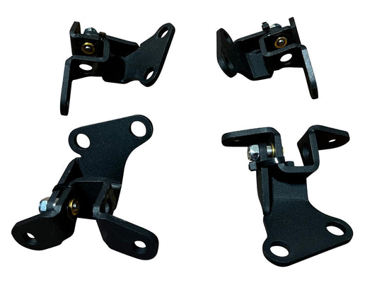 Exterior quick release door hinges brackets for Honda Acura Civic EG EK CRX EF DC S2000 by JackSpania Racing, showing metal hinge components.