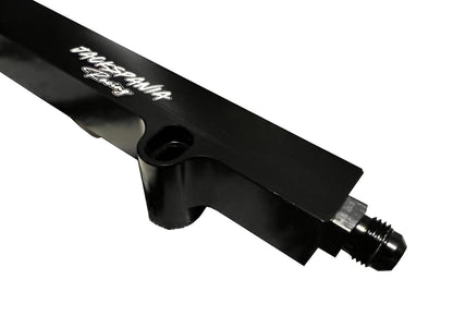 JackSpania Racing billet fuel rail for VW Audi MK4 Golf Jetta Beetle A4 GTI GLI 1.8T engine parts, showing the precision-machined metal component.