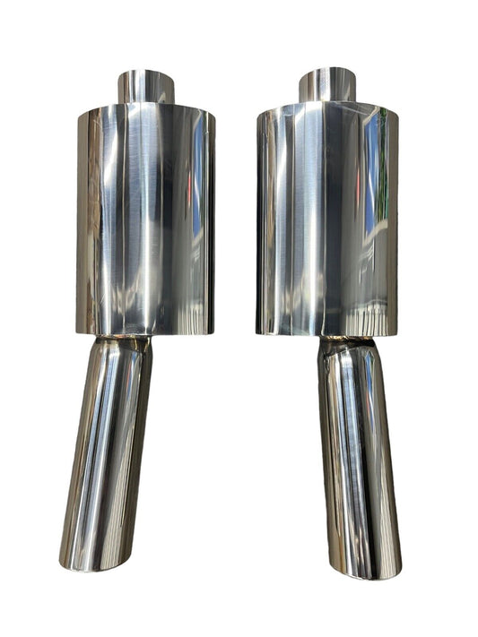 JackSpania Racing Fireball Mega Blastpipe muffler VIP tip with dual 2.5" and 3" exhaust tips, left and right side.