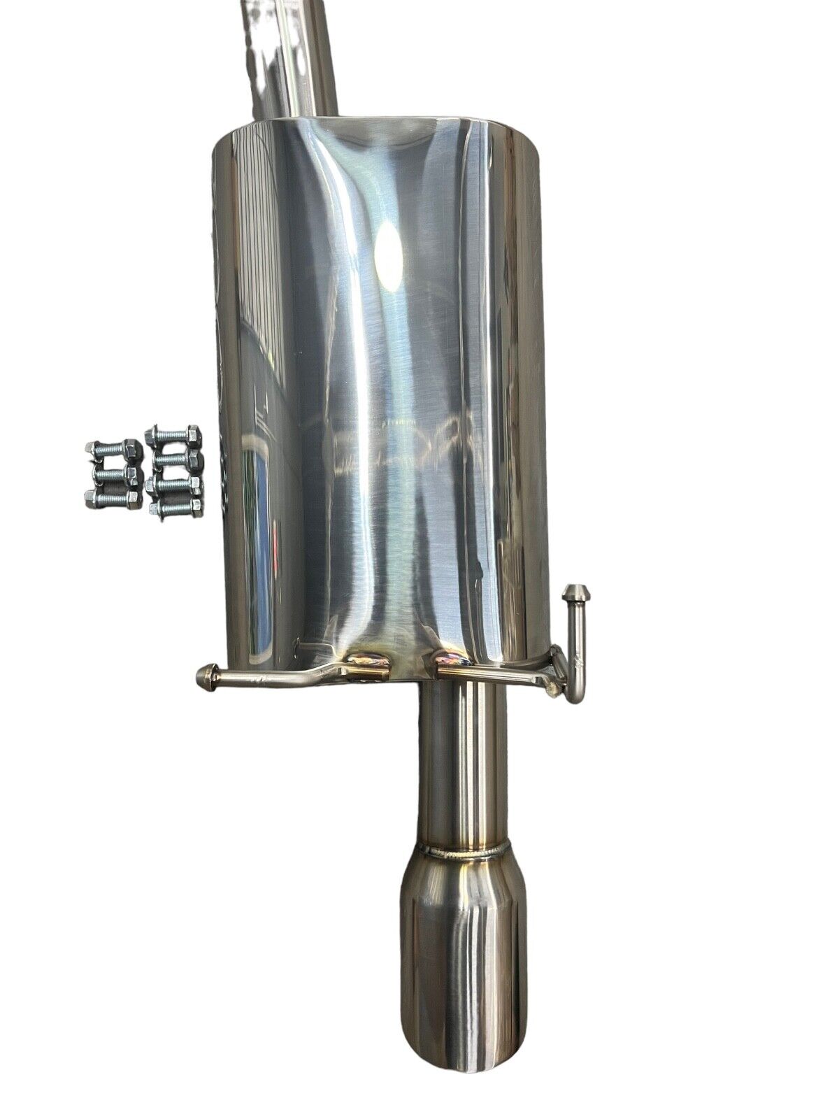 Stainless steel 2.5-inch exhaust system muffler for 2007-2011 Honda CR-V, installed on a CR-V vehicle, by JackSpania Racing.