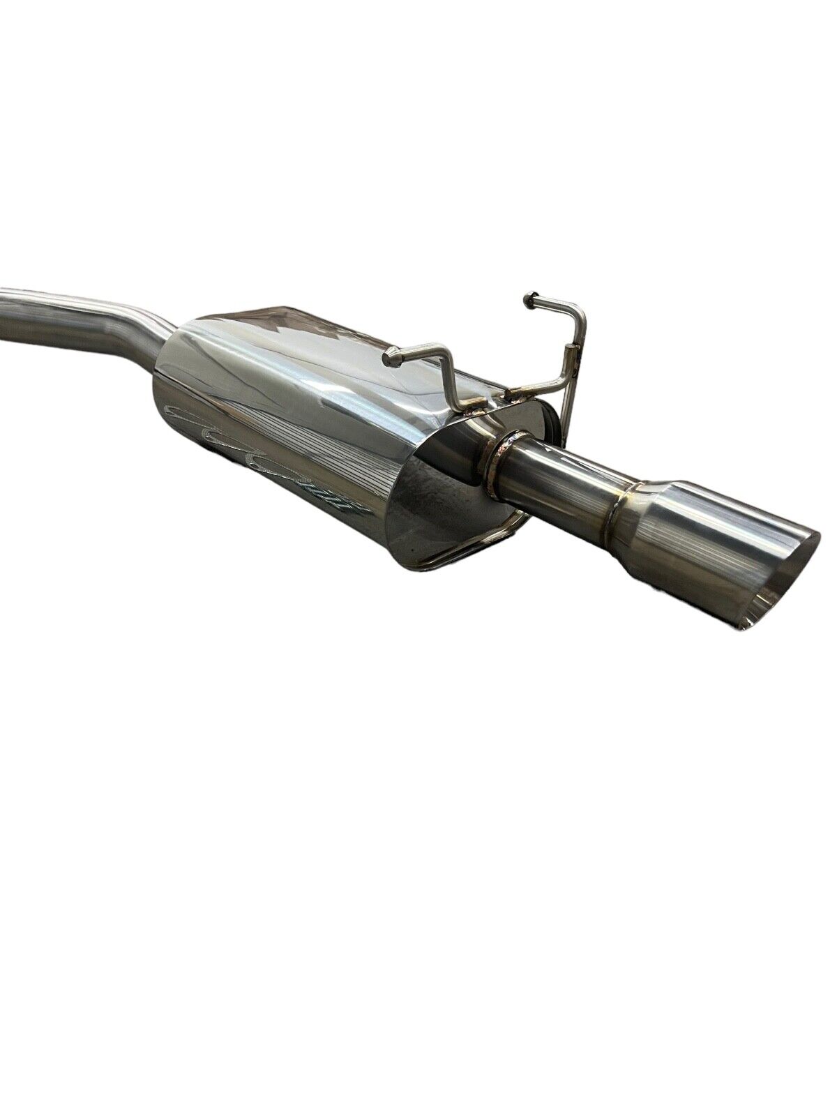 Stainless steel 2.5-inch exhaust system muffler for Honda CR-V 2007-2011, by JackSpania Racing, showing the muffler and piping.
