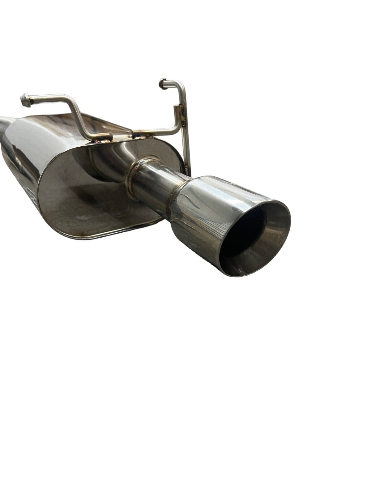 Stainless steel 2.5-inch exhaust system muffler for 2007-2011 Honda CR-V by JackSpania Racing, showing the muffler and exhaust pipe.