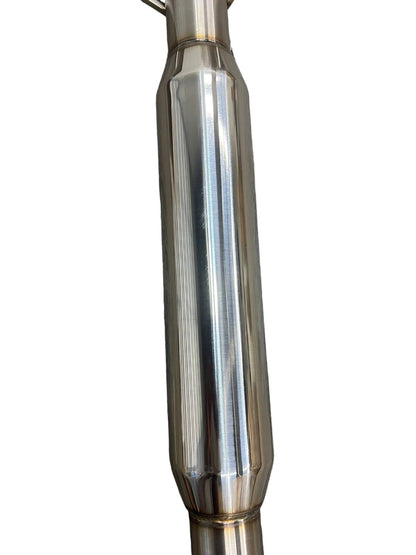 Stainless steel 2.5-inch exhaust system muffler for 2007-2011 Honda CR-V, by JackSpania Racing, showing the muffler and exhaust pipes.