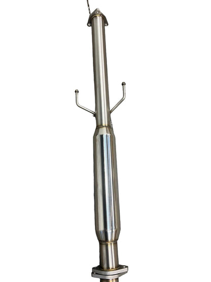 Stainless steel 2.5-inch exhaust system muffler for 2007-2011 Honda CR-V, installed on a CR-V vehicle, by JackSpania Racing.