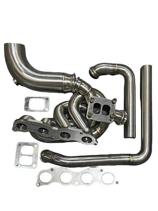 JackSpania Racing K20 K24 top mount manifold with 44mm wastegate and dumptube, suitable for AWD and FWD T3 T4 turbo setups.