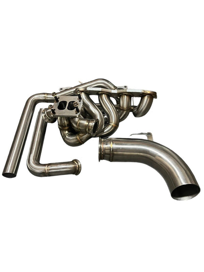 JackSpania Racing K20 K24 top mount manifold with 44mm wastegate, dump tube for AWD and FWD T3 T4 turbo exhaust setup.