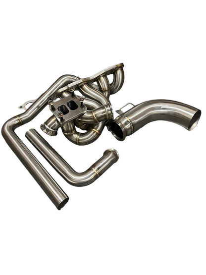 JackSpania Racing K20 K24 top mount manifold with 44mm wastegate, compatible with AWD and FWD T3 and T4 turbo setups.