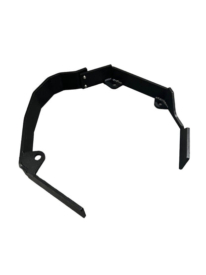 Steel B Series Scatter Shield Trans Transmission Brace from JackSpania Racing, shown in a close-up of the durable automotive part.