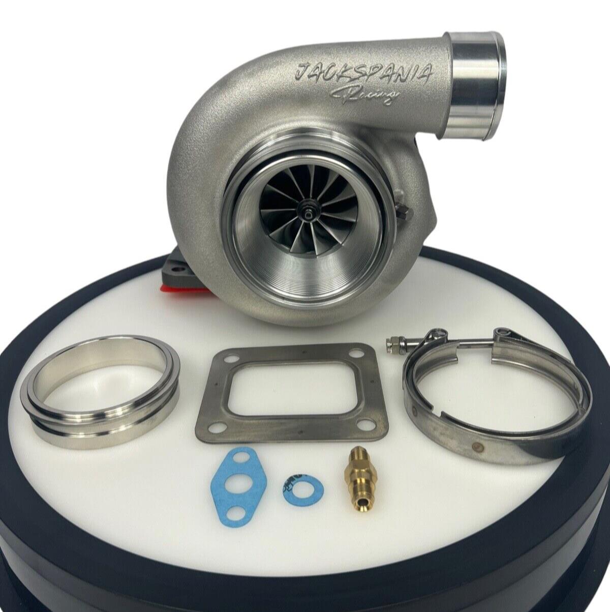 JackSpania Racing GT35 GTX3582 billet wheel turbo with T4 V-band turbine housing and T51R mod for engine performance.