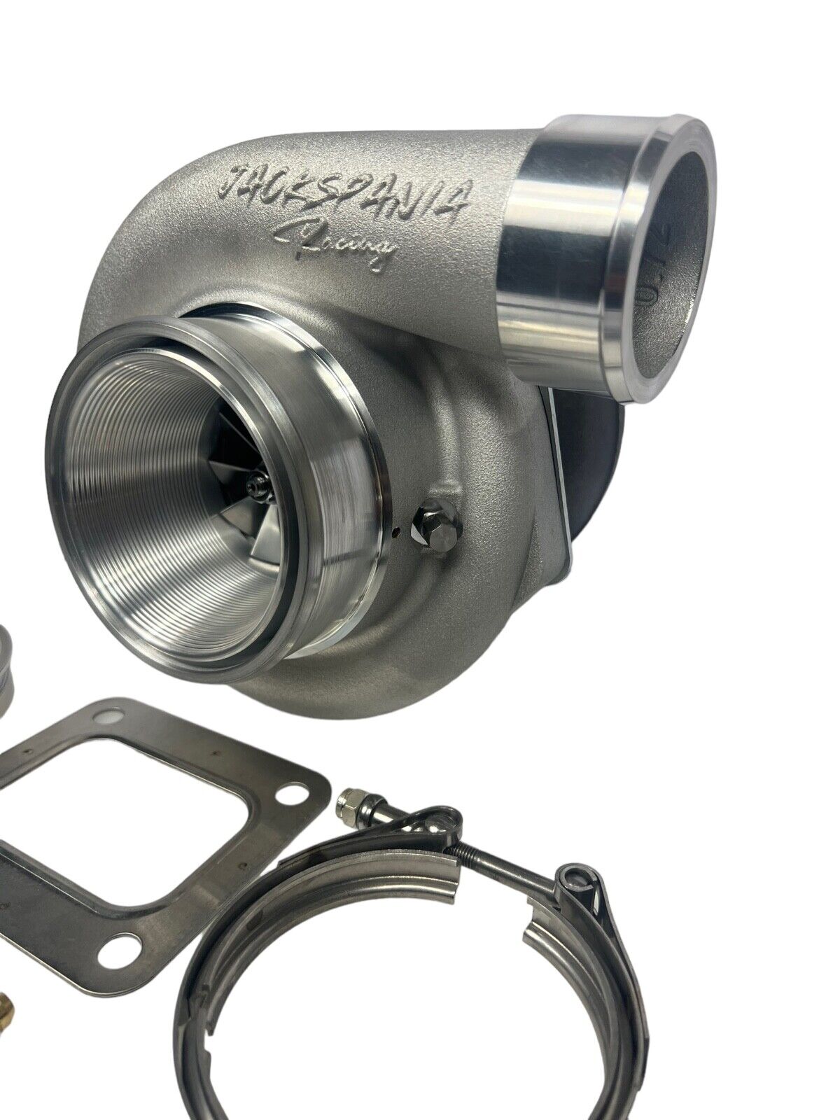 JackSpania Racing GT35 GTX3582 billet wheel turbo with T4 V-band turbine housing and T51R mod 62-62 engine parts.