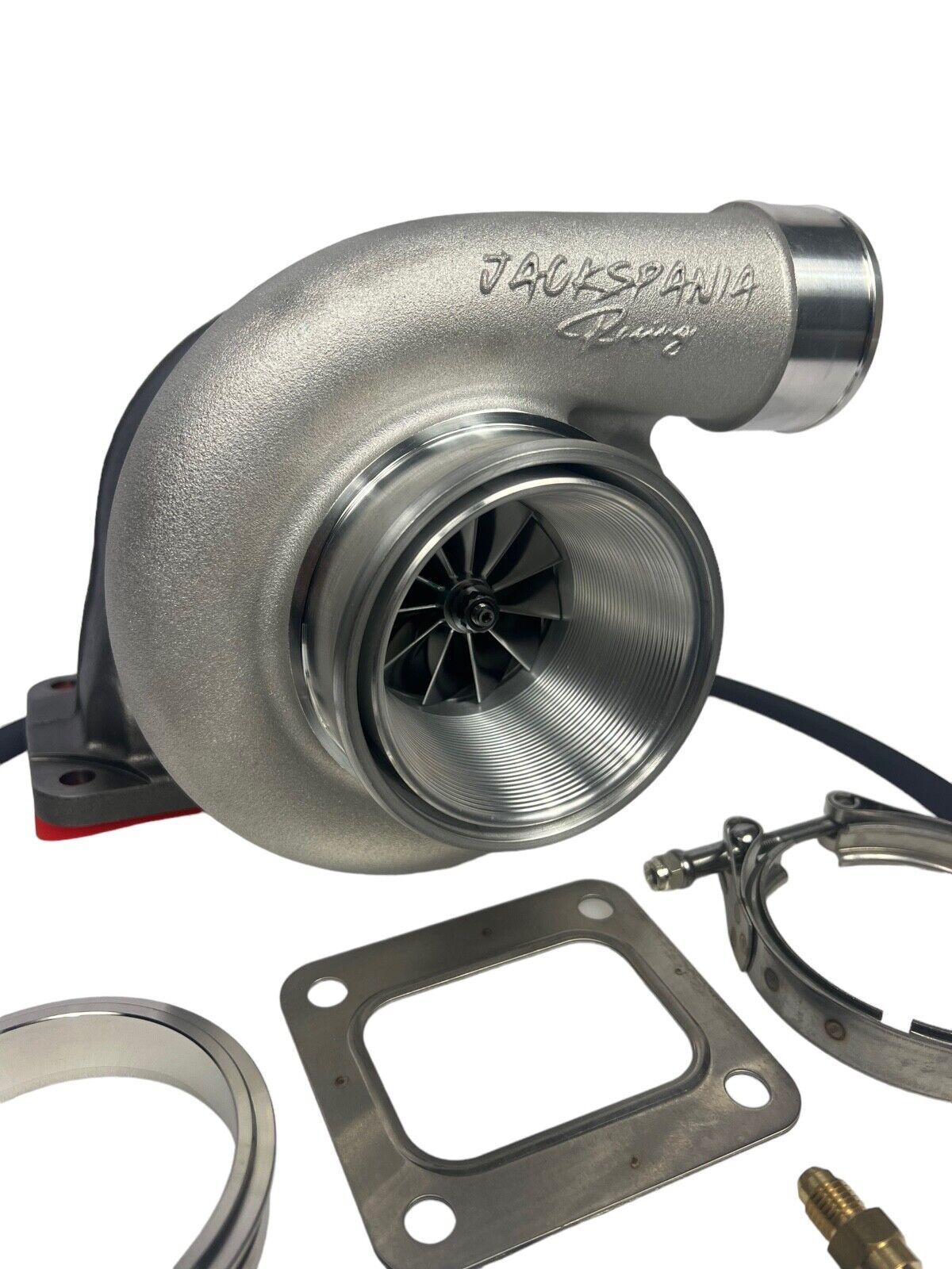 JackSpania Racing GT35 GTX3582 billet wheel turbo with T4 V-band turbine housing and T51R mod for engine performance.