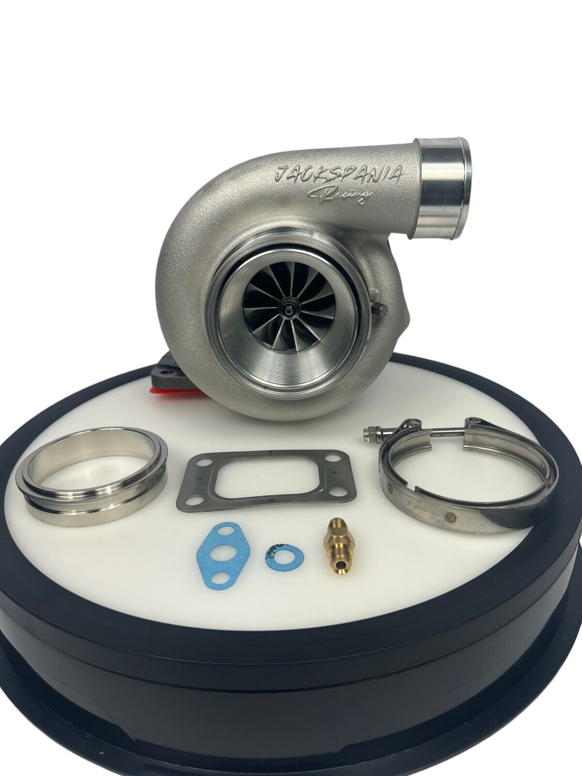 JackSpania Racing GT35 GTX3582 billet wheel turbo with T3 V-band turbine housing and T51R mod for engine performance.