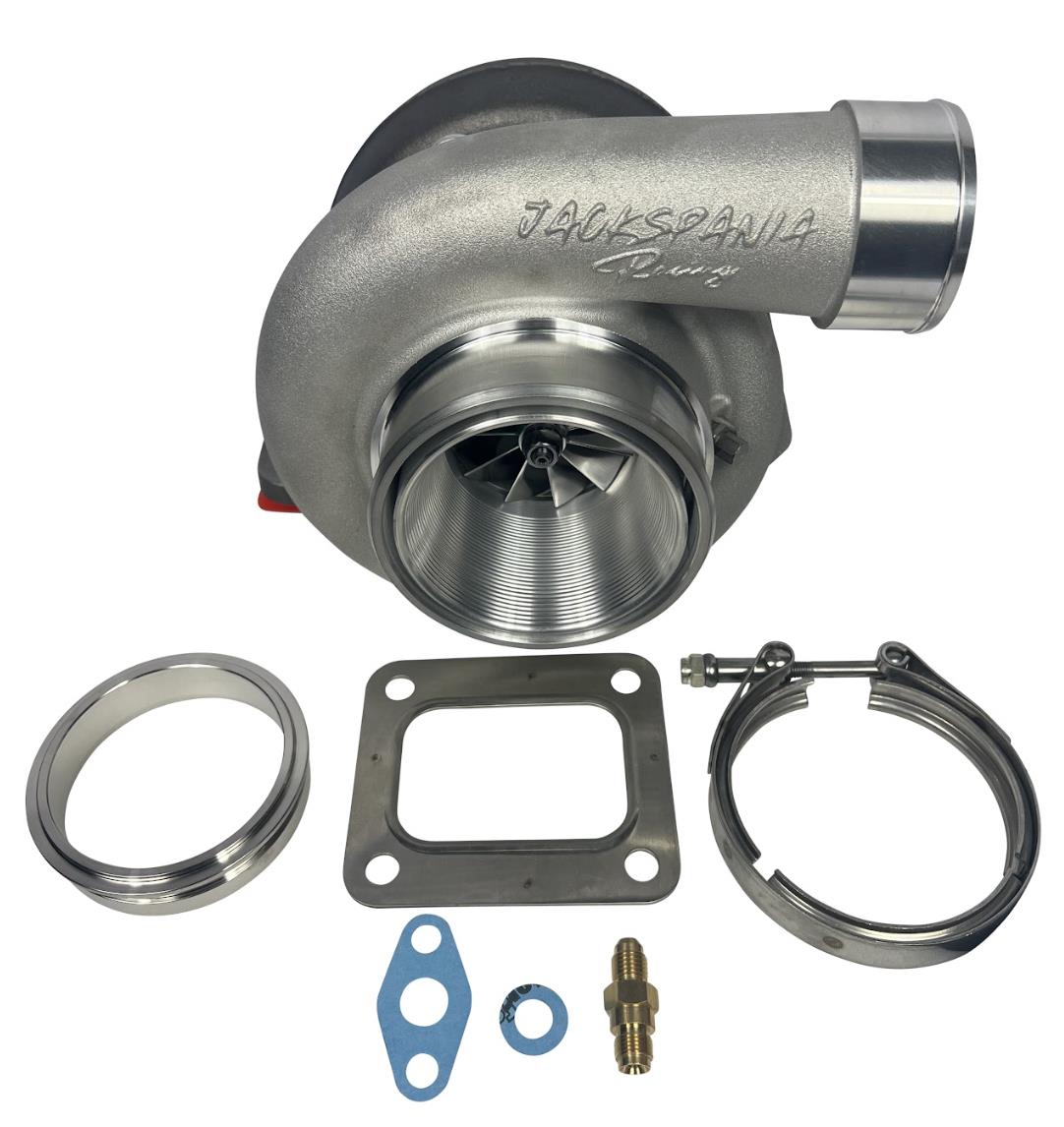 JackSpania Racing GT35 GTX3582 billet ball bearing turbo with T4 V-band housing and T51R mod, engine performance part.