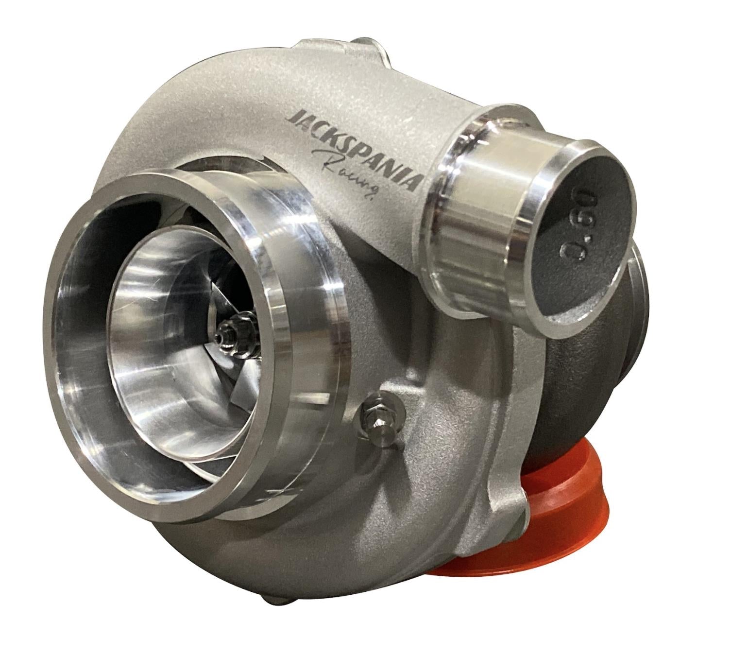 JackSpania Racing Gen 2 GT3076 turbo billet wheel with T3 flange and V-band, 3-inch size, for high-performance engine applications.