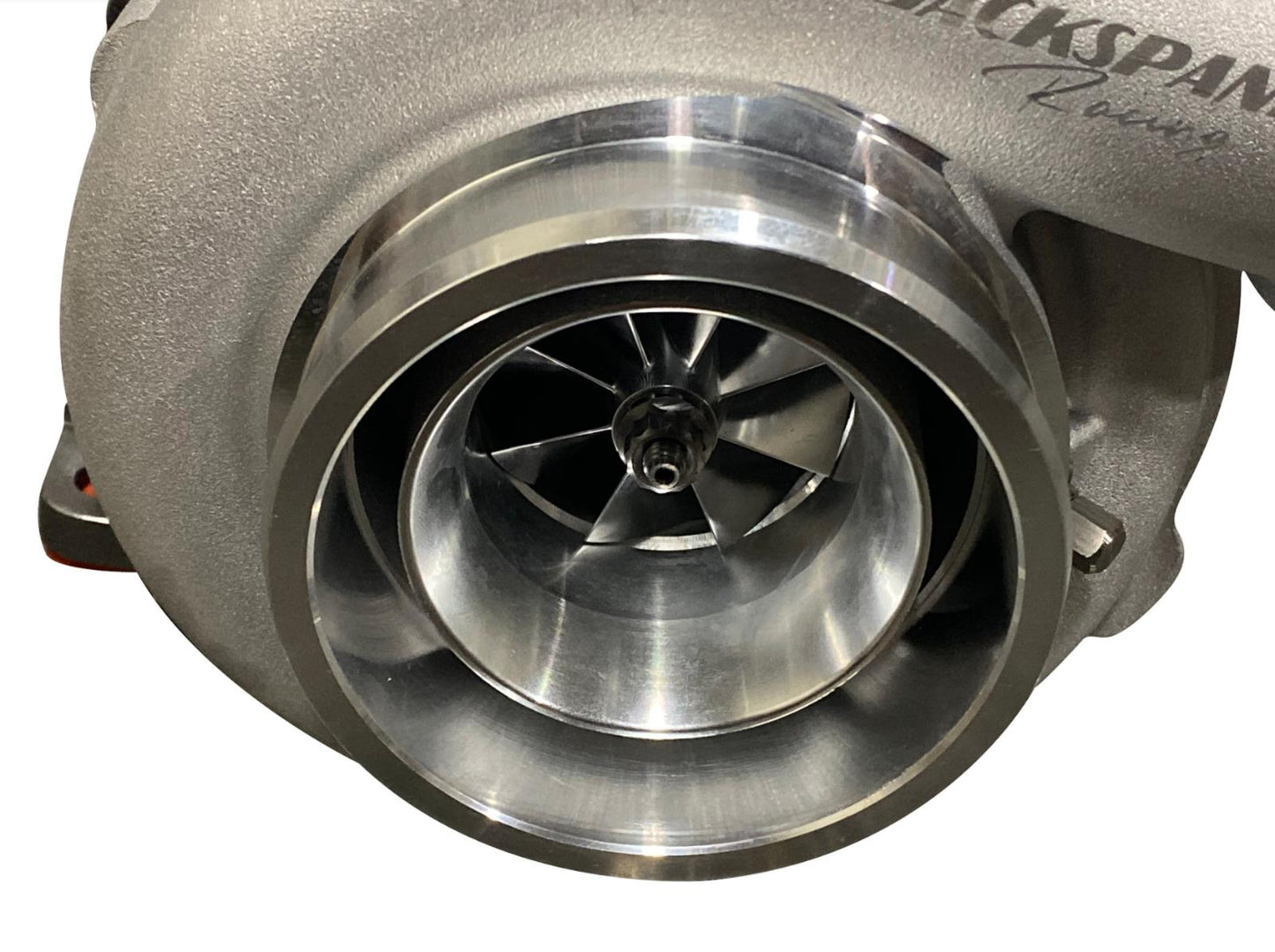 Gen 2 GT3076 GTX30 turbo billet wheel with T3 flange and V-band, designed for high-performance engine applications by JackSpania Racing.