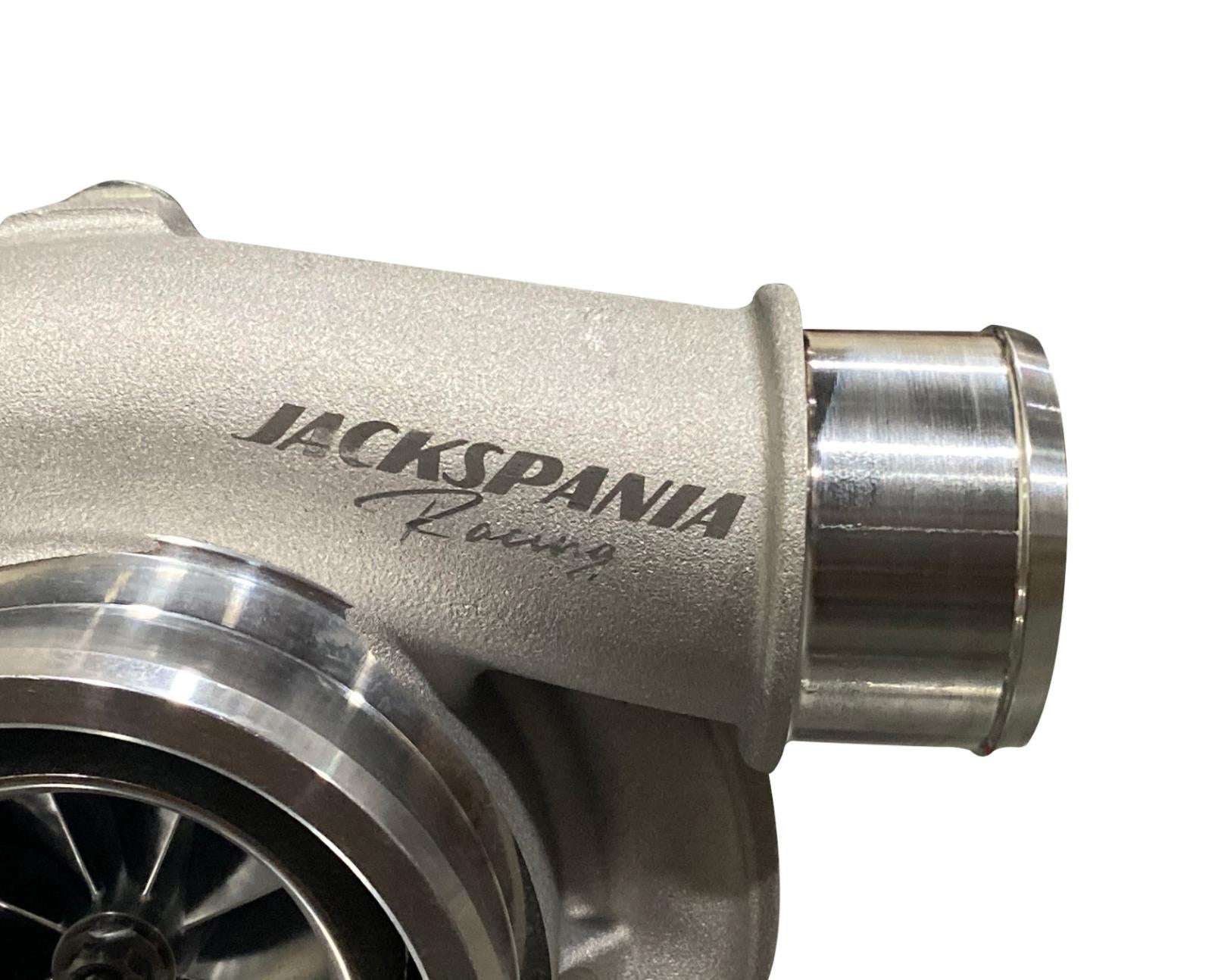 Gen 2 GT3076 GTX30 turbo billet wheel with T3 flange and 3-inch V-band, designed for high-performance engine upgrades by JackSpania Racing.