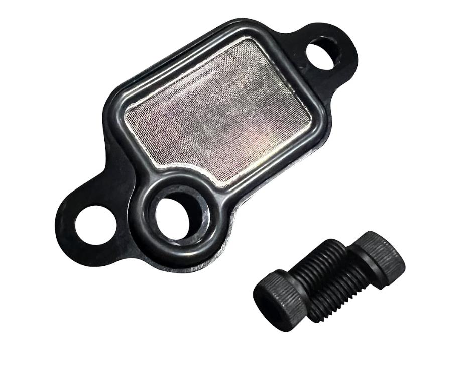 JackSpania Racing billet aluminum K Series VTC oil filter baffle strainer assembly for engine oil filtration.