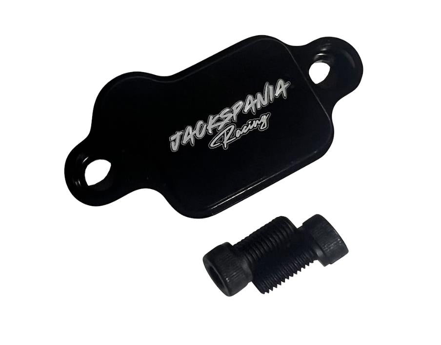 Billet aluminum K Series VTC oil filter baffle strainer assembly for engine parts by JackSpania Racing, showing detailed metal components.