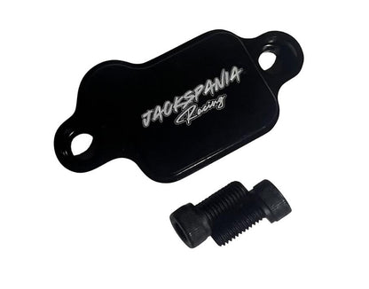Billet aluminum K Series VTC oil filter baffle strainer assembly for engine parts by JackSpania Racing, showing detailed metal components.