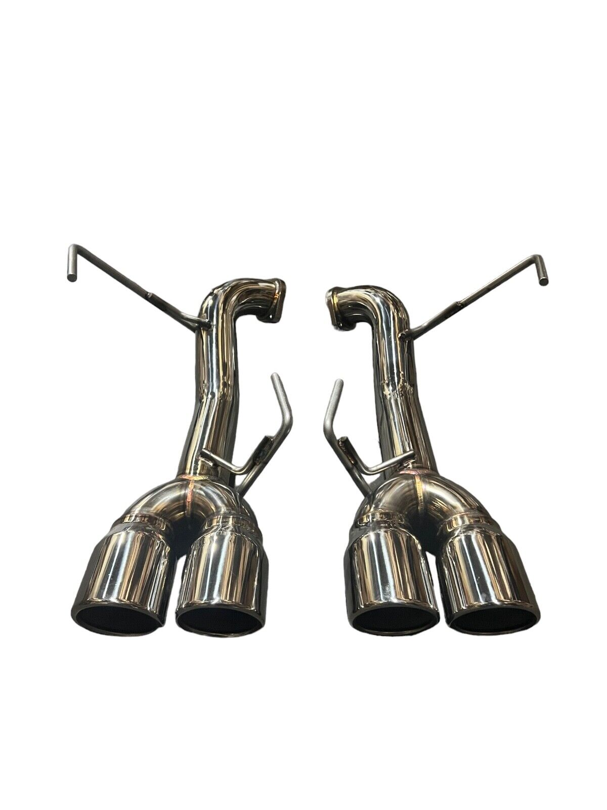 Stainless steel axle back delete exhaust muffler for Subaru WRX from JackSpania Racing, showing the sleek, polished metal design.
