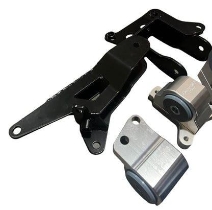 JackSpania Racing K Series K20 K24 engine mount kit for 2001-2005 Honda Civic EM2 and TSX, showing engine mount components.