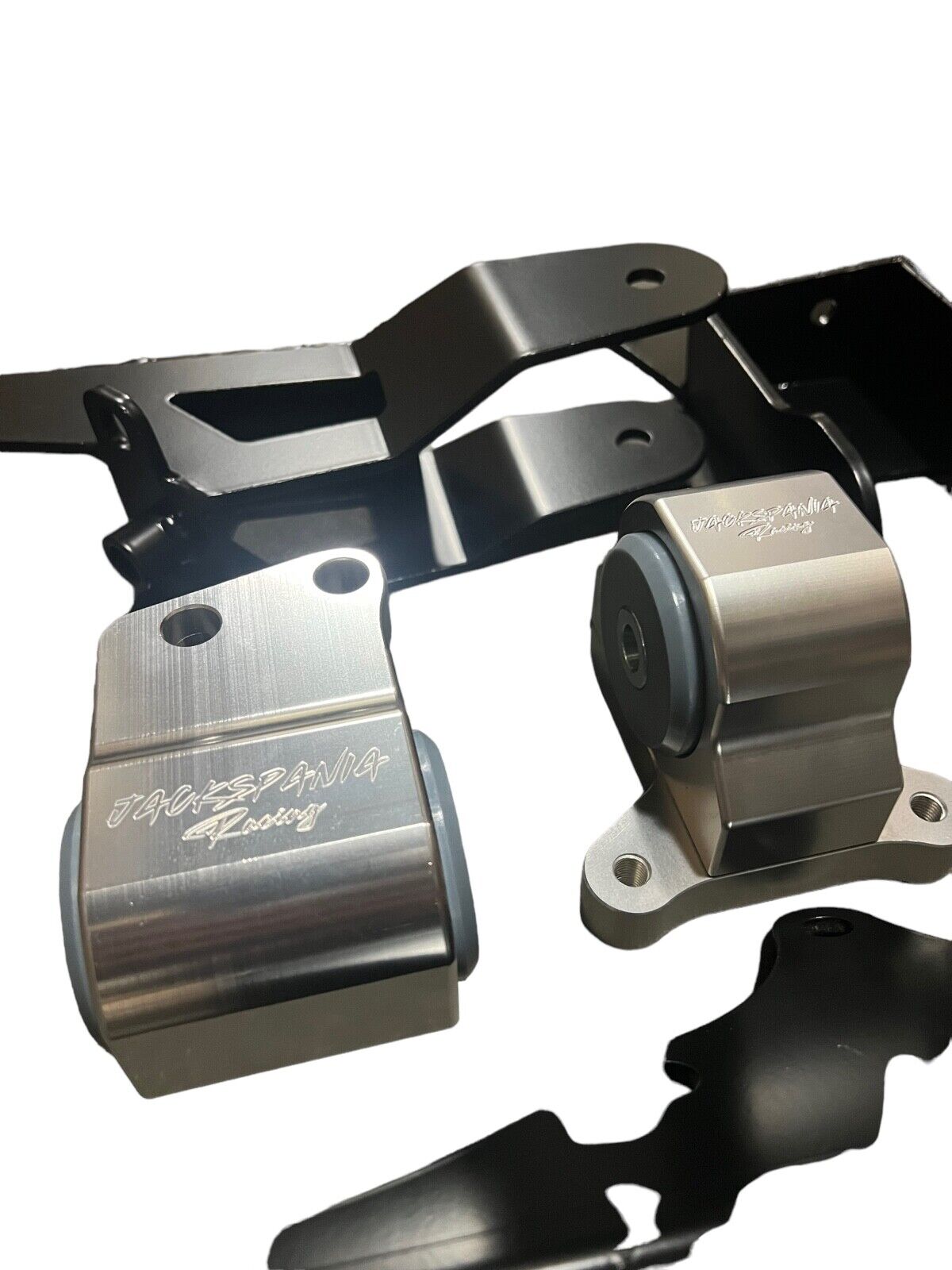JackSpania Racing K Series K20 K24 engine mount kit for Honda Civic EM2, ES and TSX models, showing mounted engine parts.
