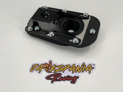 JackSpania Racing shifter box direct fit kit for BMW E30, E36, E46, E8X, and E9X transmission gearboxes, bolt-on installation.