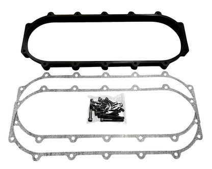 JackSpania Racing billet 0.5L plenum spacer plate for Skunk2 Ultra Street intake manifold on engine part, detailed metal component.