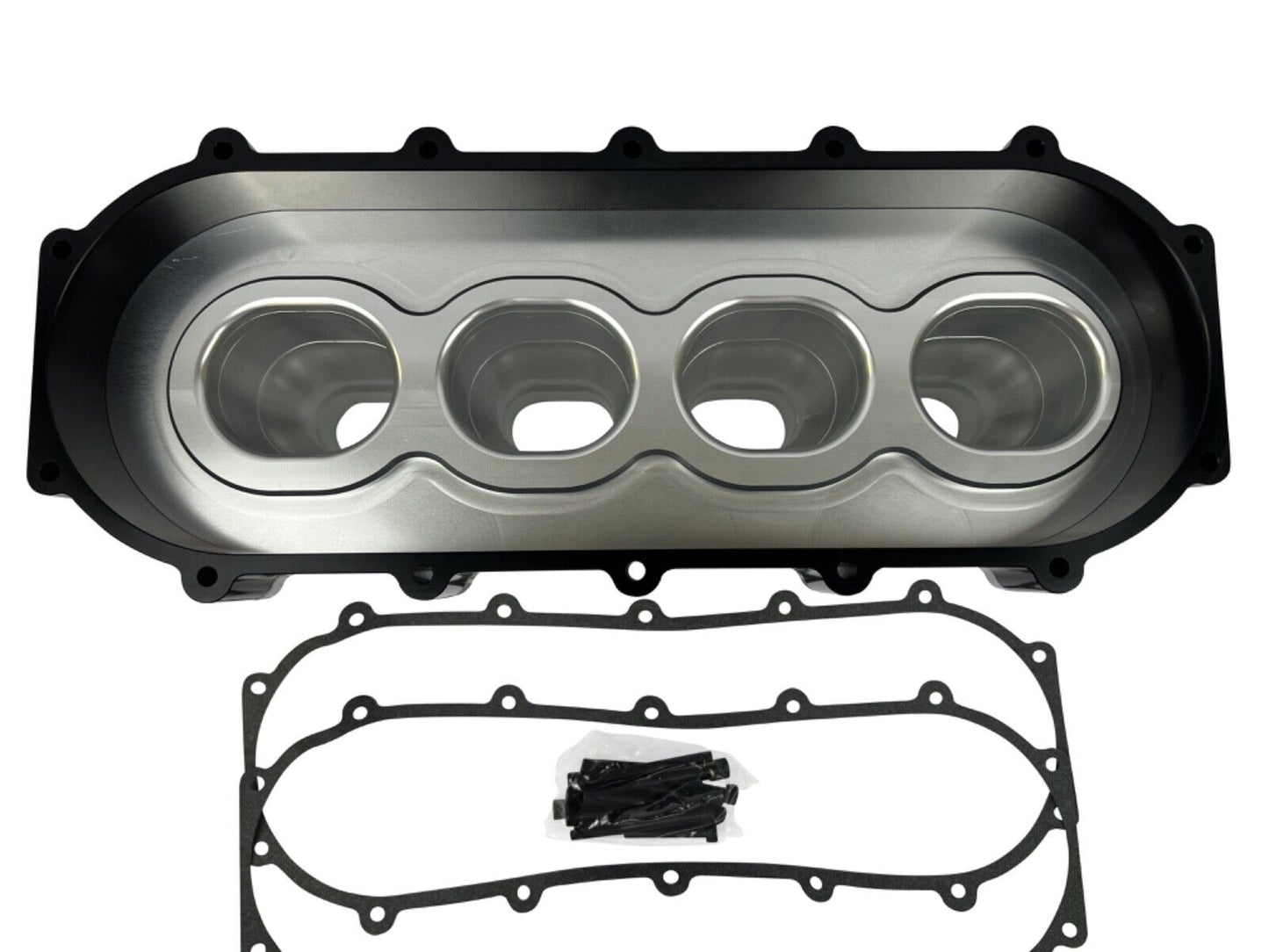 JackSpania Racing 0.5L billet plenum spacer plate for Skunk2 Ultra Street intake manifold, detailed metal component for engine performance.