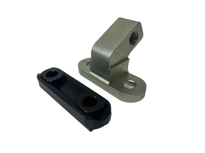 JackSpania Racing exterior steering rack slider and tie rod riser for Honda Acura RSX, showing metal components and mounting points.